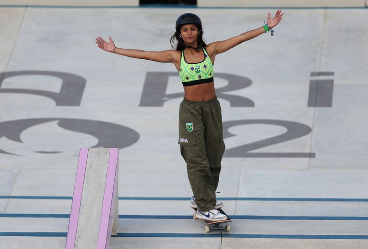 REUTERS/Pilar Olivares/Proibida reprodução Paris 2024 Olympics - Skateboarding - Women's Street Final - La Concorde 3, Paris, France - July 28, 2024.
Rayssa Leal of Brazil reacts during the final. REUTERS/Pilar Olivares