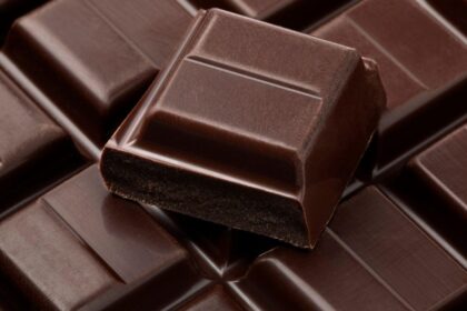 Imagem mostra chocolate em barra empilhados um por cima do outro.