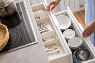 Imagem de uma gaveta de cozinha com vários utensílios