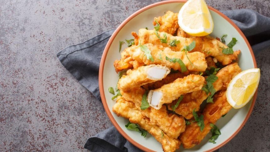 Imagem de uma porção de frango empanado frito