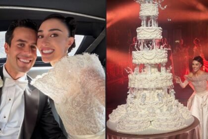 Casamento de Elisa e Alexandre na França tem bolo gigante; veja