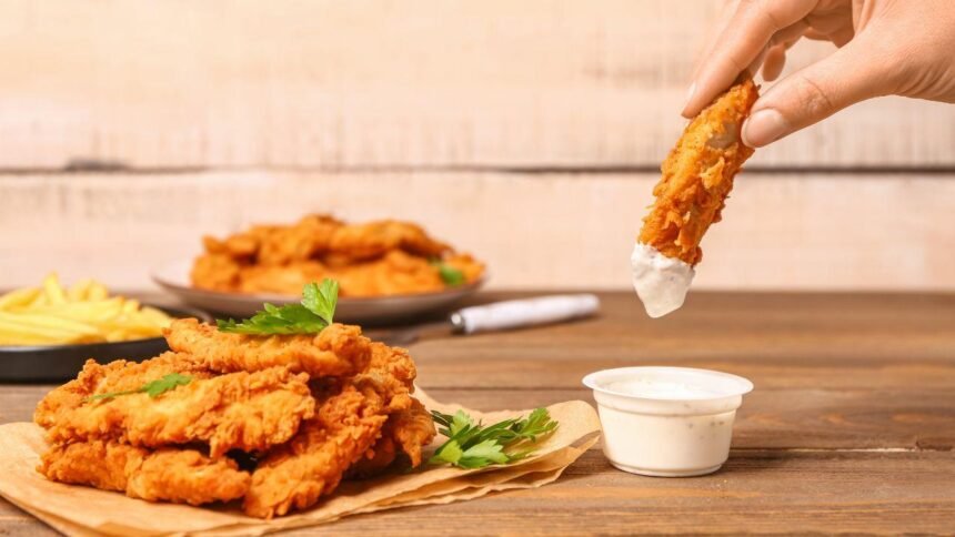 Imagem de uma porção de frango frito empanado