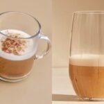 Montagem de duas fotos de bebidas de café
