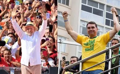 Presidente Luiz Inácio Lula da Silva e o Senador Flávio Bonsonaro no primeiro dia de campanha. Fotos: Paulo Pinto e Fernando Frazão/ Agência Brasil